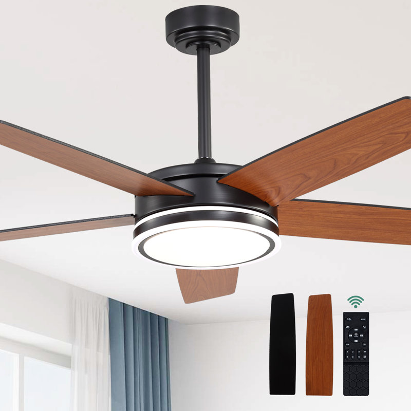 Ventilateur de plafond moderne de 52 pouces avec lumières et télécommande, ventilateur de plafond à DEL à intensité variable et réversible à 6 vitesses pour chambre à coucher