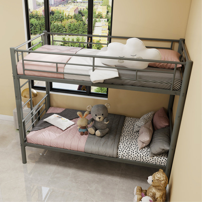 Twin Over Twin Metal Bunk Bed For Kids Boys Girls,Metal Structure Bedframe With Ladders & Guardrail,Convertible 2 Beds,No Spring Box Required