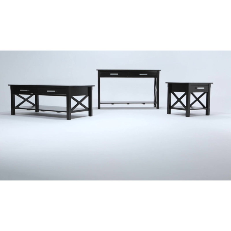 Black Pine Wood End Table with Storage Drawer