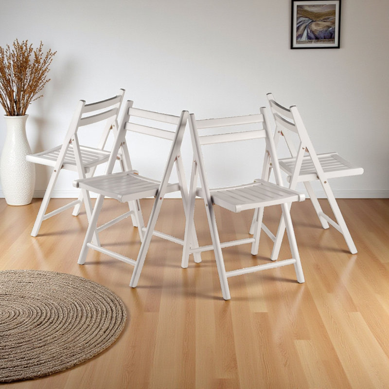 Ensemble de chaises pliantes à lattes en bois massif 4 pièces Robin au fini blanc, H 32,28 po x P 20,1 po x l 17,64 po, Blanc