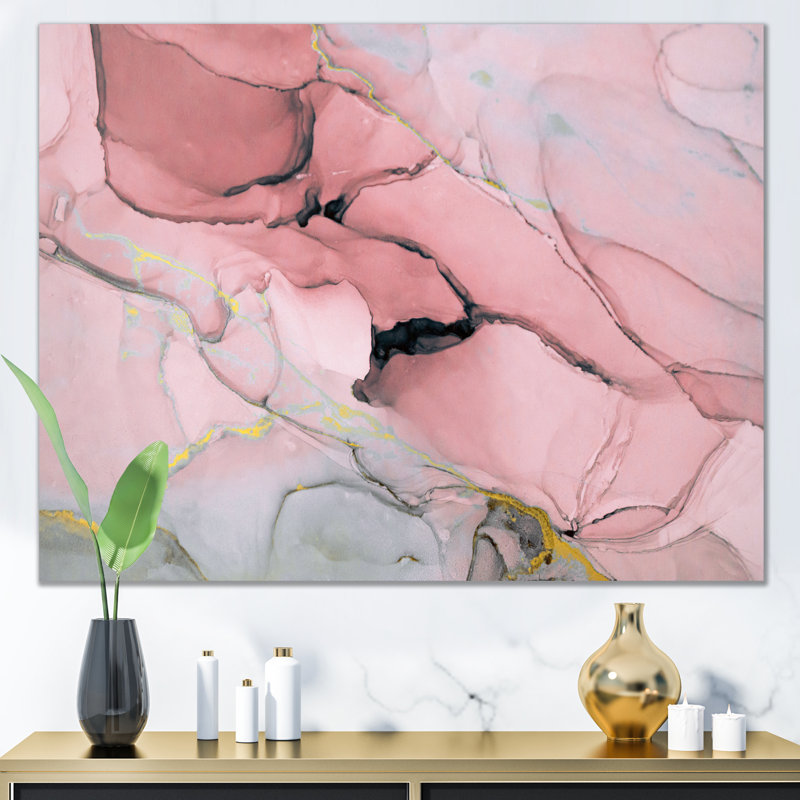 Décoration murale luxueuse en écoulement marbré rose et gris, H 8 po x l 12 po, Toile tendue