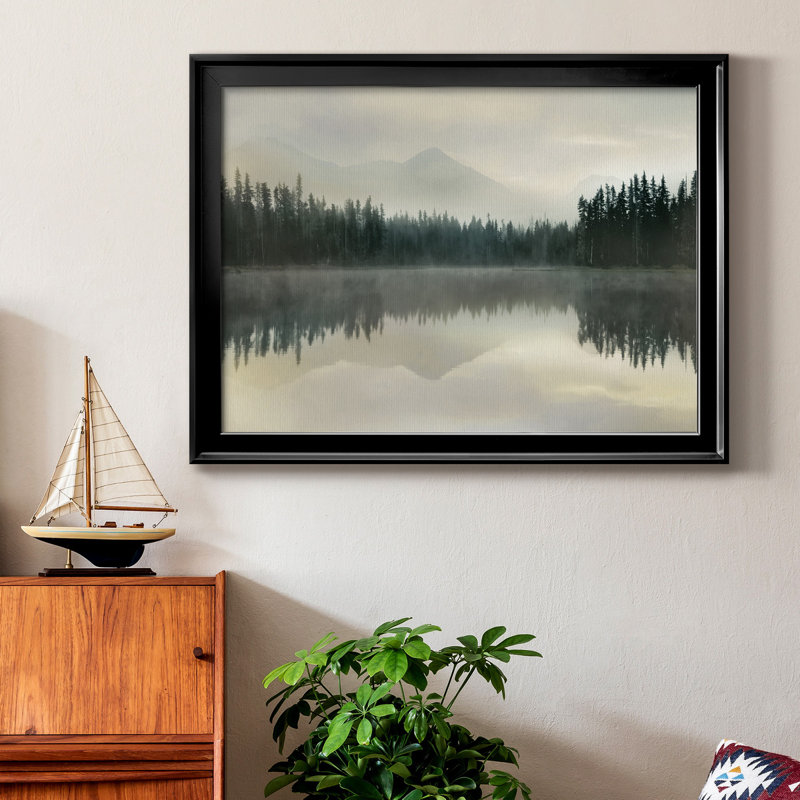Toile encadrée de qualité supérieure Jade Reflection, Cadre noir, H 18,5 po x l 24,5 po x P 1 po, Pas de tapis