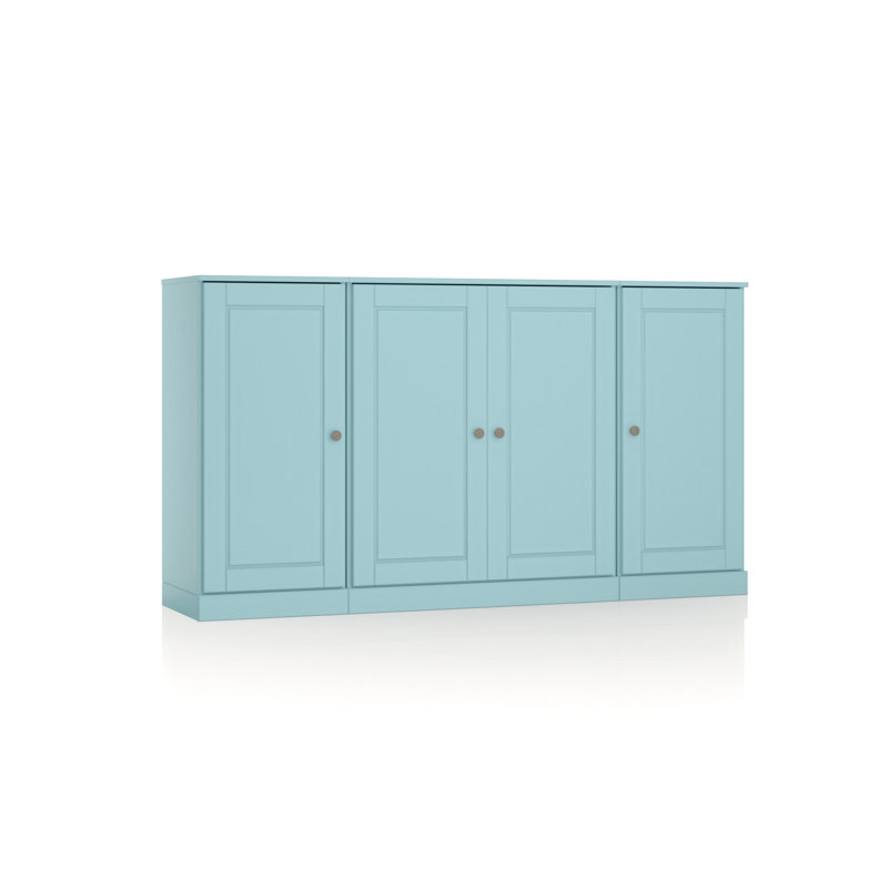 100% Solid Wood 65" Sideboard with Solid Doors, 2-Drawers and Adjustable Shelves, Aqua Blue