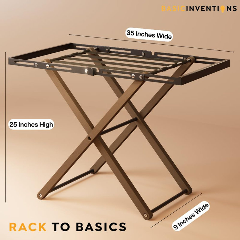 Fully Assembled Luggage Rack for Guest Room, Upgraded Bamboo Foldable Suitcase Stand with 5 Nylon Straps
