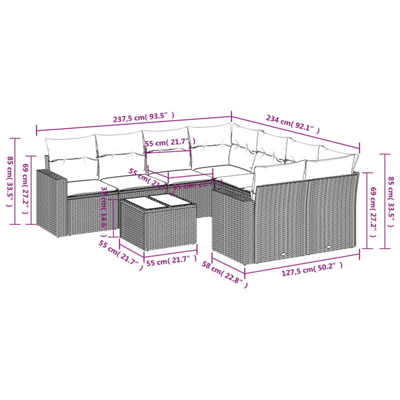 Ensemble de canapé de jardin Vidaxl gris