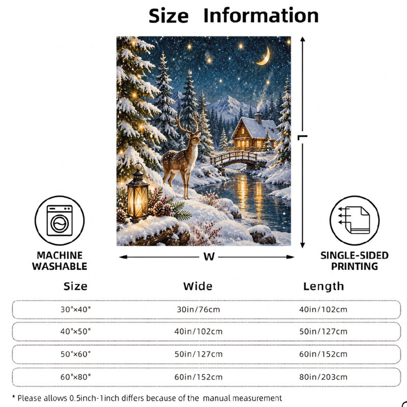 Couverture polaire imprimée cerfs pour chalet d'hiver (1 pièce) – Douce, chaude et légère ; idéal pour le divan, le lit et l'extérieur. Décoration festive pour les fêtes. Lavable à la machine. Entretien facile. Un beau cadeau pour tous les âges. Convient à la literie et au canapé.