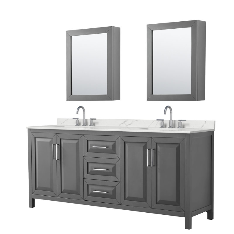 Daria 80'' W Vanity, Gray, Polished Chrome, Giotto Quartz