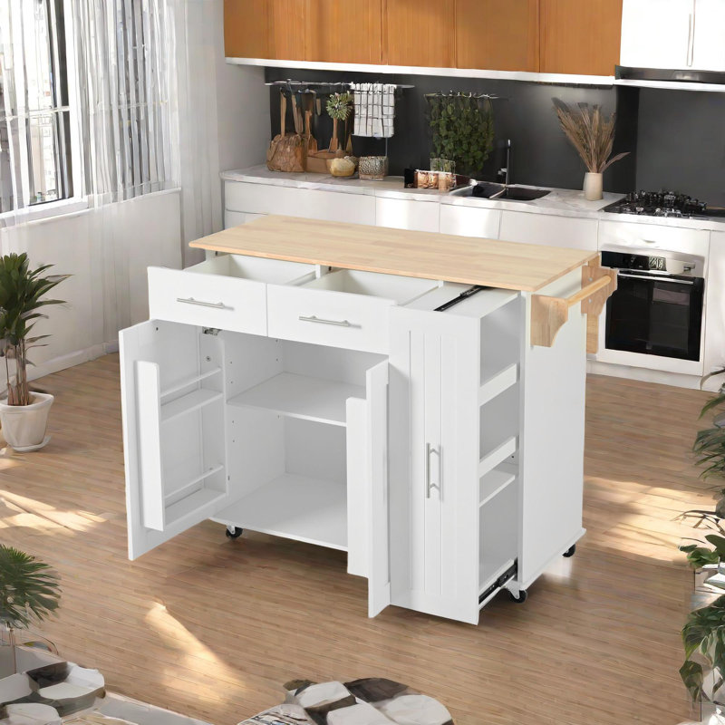Calvinlee Solid Wood Top Kitchen Cart, White