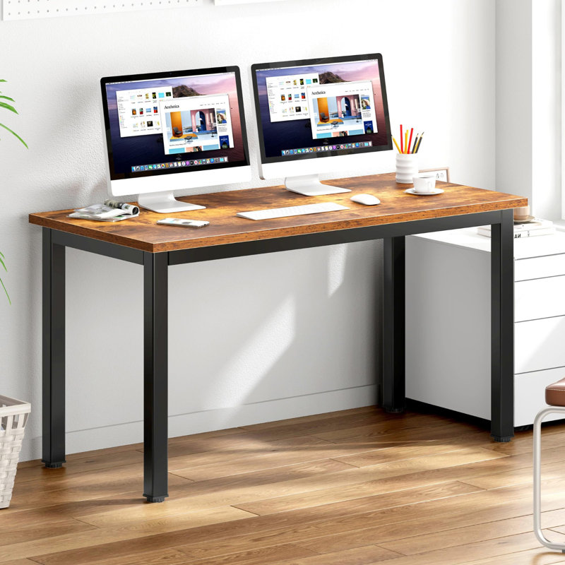 Large Computer Desk, Composite Wood Board, Decent And Steady Home Office Desk/Workstation/Table 54.3Inch Retro Black