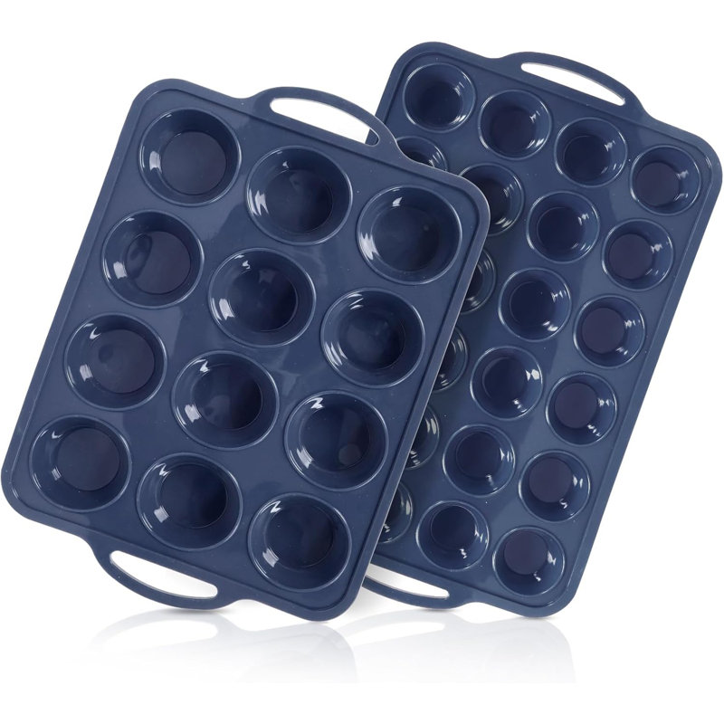 Ensemble de moules à muffins en silicone 2 pièces avec cadre en métal, plateau de cuisson régulier de 12 tasses et 24 tasses avec poignées pour four