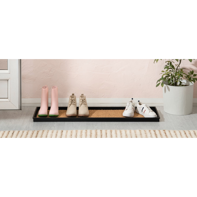 Tapis de démarrage écologique en caoutchouc robuste brun clair 14 po x 46 po avec rebords surélevés pour chaussures boueuses, outils de jardinage et articles pour animaux de compagnie - intérieur / extérieur