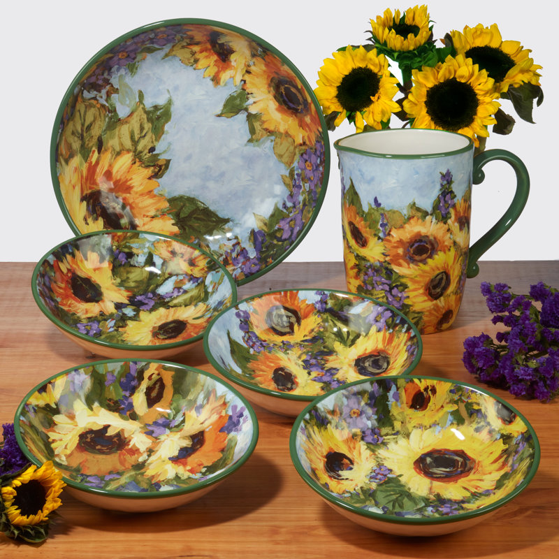 Colorful Ceramic Sunflower Bouquet Mug Set of Four