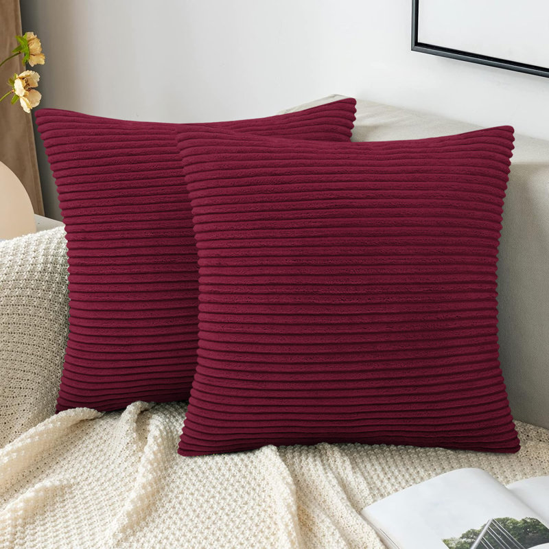Striped Heavy Crushed Velvet Cushion Cover (Set Of 2) , Red