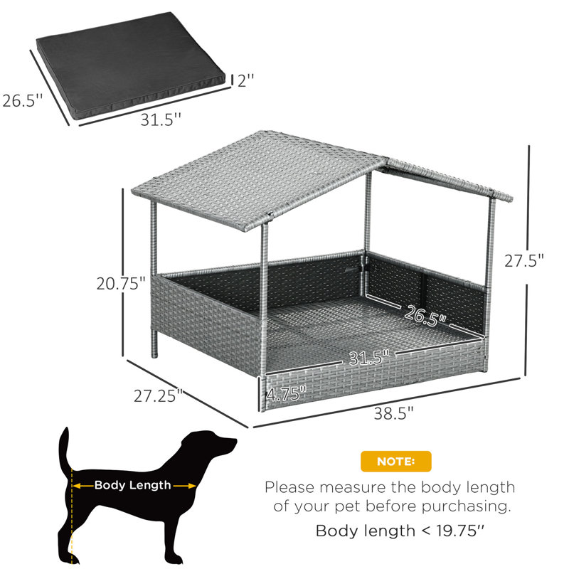 Niche pour chien avec auvent - Matériau, matelas d'eau confortable pour chien, option grise petite et moyenne