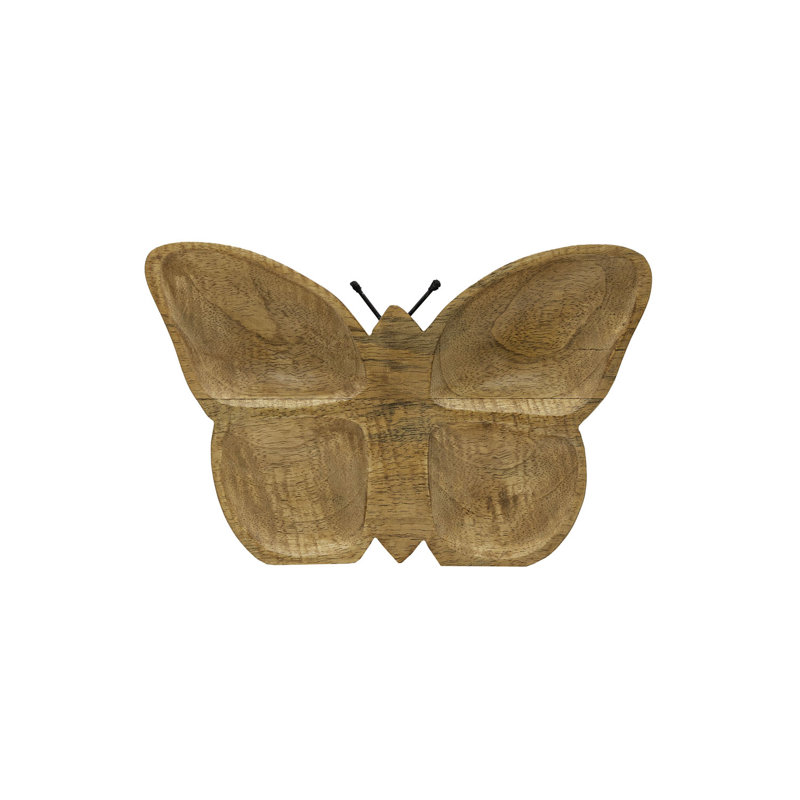 Natural Mango Wood Butterfly Figurine with Metal Antennae