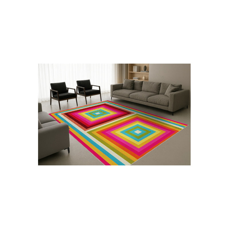 Tapis tissé à motif géométrique rouge Mosso, 3'3" x 9'10"