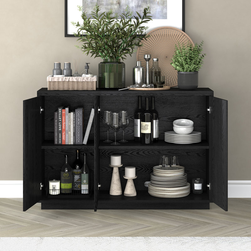 Buffet 48 "avec tablettes réglables et gestion des câbles - Buffet transitionnel grain noir pour salle à manger | Alston