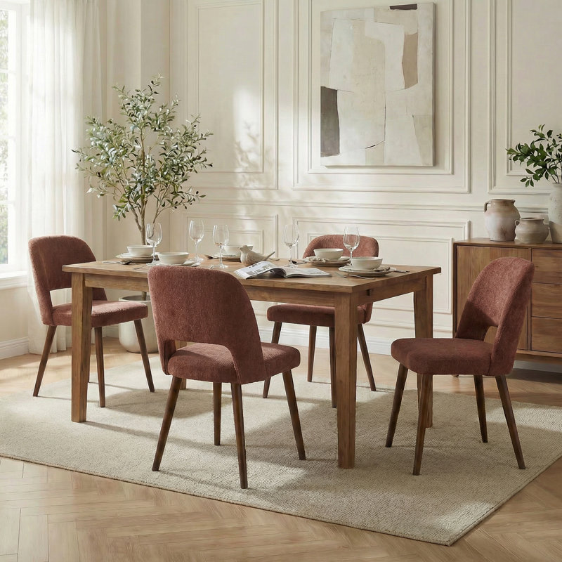 Ensemble de 4 chaises d'appoint rembourrées en chenille avec pieds en bois massif pour salle à manger, Rouille