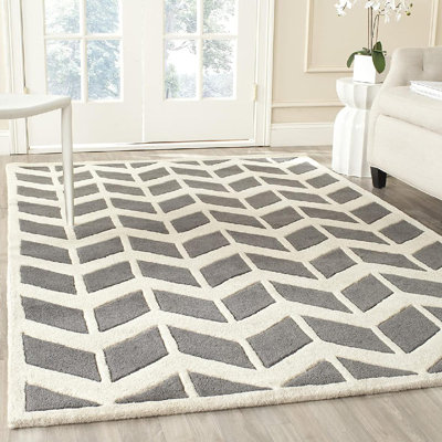 Square Diren Chevron Hand Tufted Wool Area Rug in Dark Gray/Ivory -  George Oliver, BB82D2AAE78B440FBFD5F35ACC152CF0