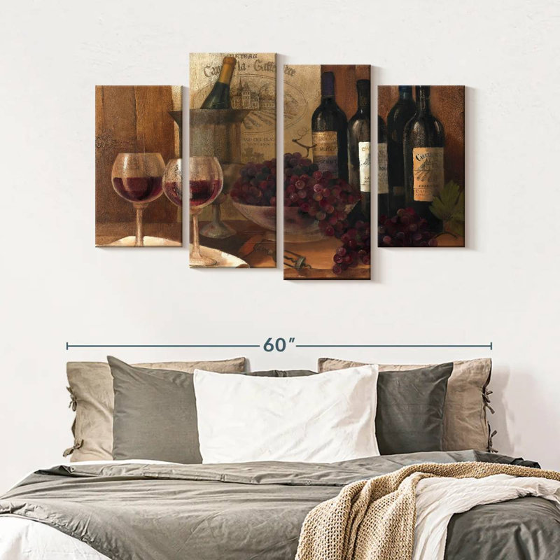 Vin rouge rétro 4 pièces, H 52 po x l 32 po x P 1,25 po
