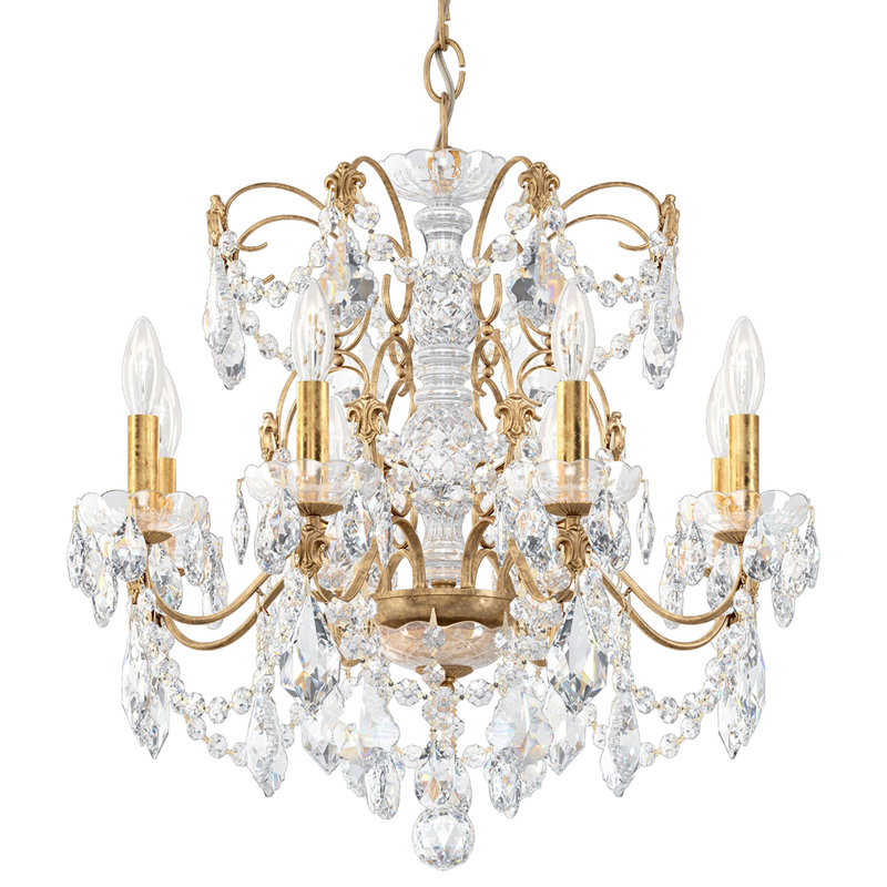 Century 8 - Light Candle Style Chandelier, French Gold, Heritage Handcut Crystal Clear