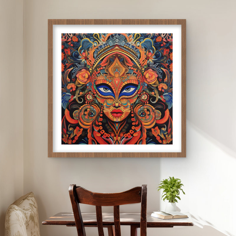Aztec Face - Reproduction mat contemporaine encadrée pour la décoration intérieure