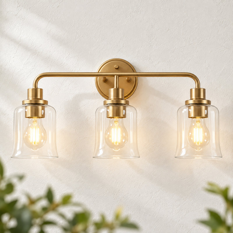 Evony 3-Light Dimmable Vanity Light with Clear Bell Glass, Gold Finish for Bathroom