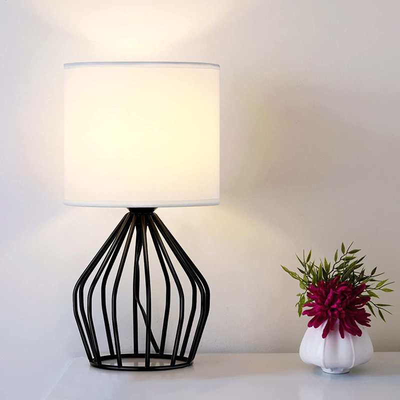 Lampe de table noire moderne avec abat-jour en lin