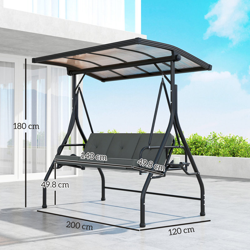 3 Person Porch Swing with Canopy, Dark Gray