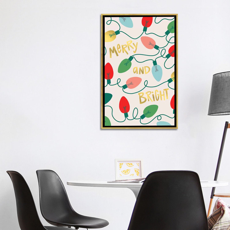 «Merry and Bright I» par Caroline Alfreds - impression d'art graphique, H 40 po x l 26 po x P 1,5 po, Toile encadrée d'or