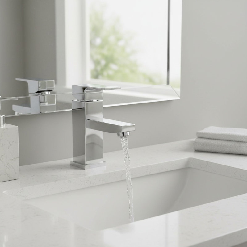 Robinet de lavabo à poignée simple à finition chromée