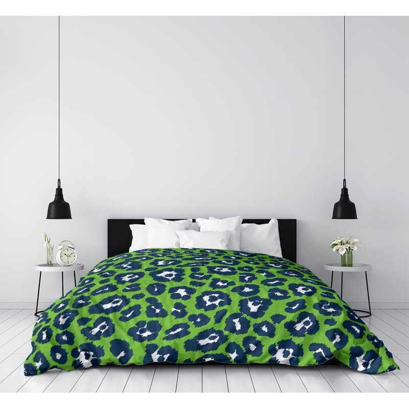 Housse de couette simple à imprimé léopard, Polyester brossé, Housse de couette pour grand lit, Vert / bleu marine / brun