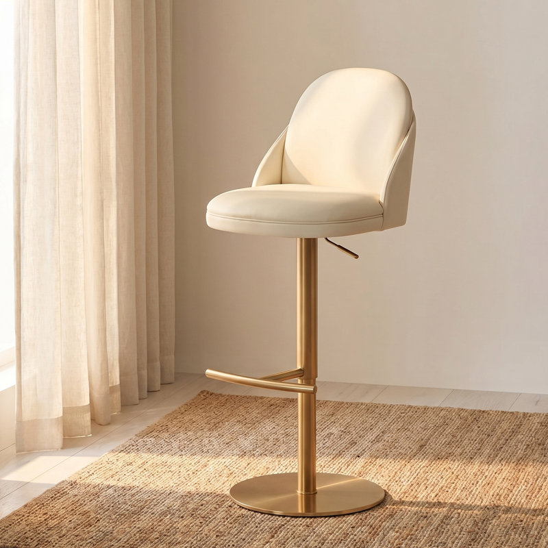 Finta 360 Degree Swivel Counter Stool, Off White/Gold