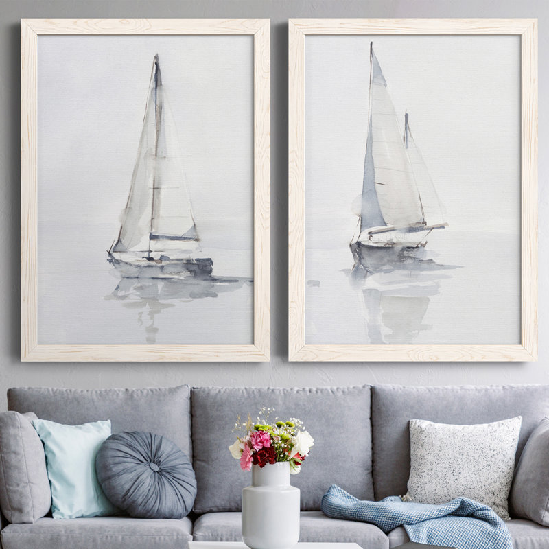 Alfhild Misty Harbor I, toile encadrée de qualité supérieure - prête à être accrochée, Toile encadrée, H 31,5 po x l 47 po