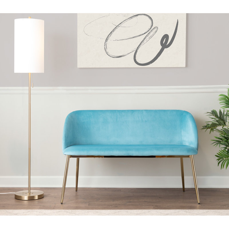 Banc rembourré en velours Terrence, Bleu foncé / doré