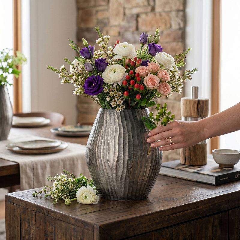 Metal Table Vase, 12.2" H x 5.5" W x 9.4" D