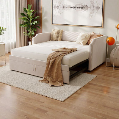 Lit de jour simple rembourré avec couchette escamotable, tissu en velours, meubles de canapé-lit