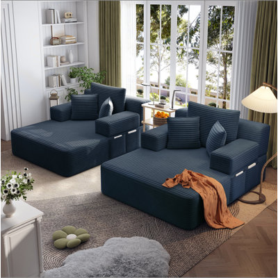 Canapé-lit double surdimensionné en velours côtelé moelleux, canapé-lit convertible avec poches de rangement, 3 coussins moelleux, canapé sans cadre multifonctionnel pour appartement, cinéma maison, dortoir