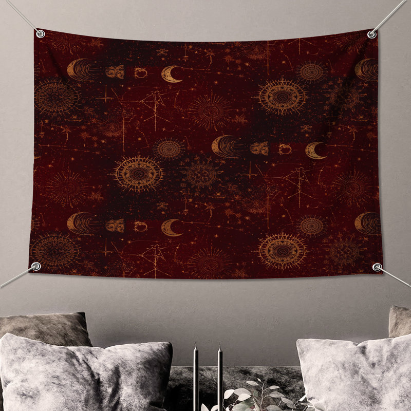 Tapisserie murale étoiles célestes «Lunes célestes» - astrologie murale, H 50 po x l 60 po avec 4 œillets