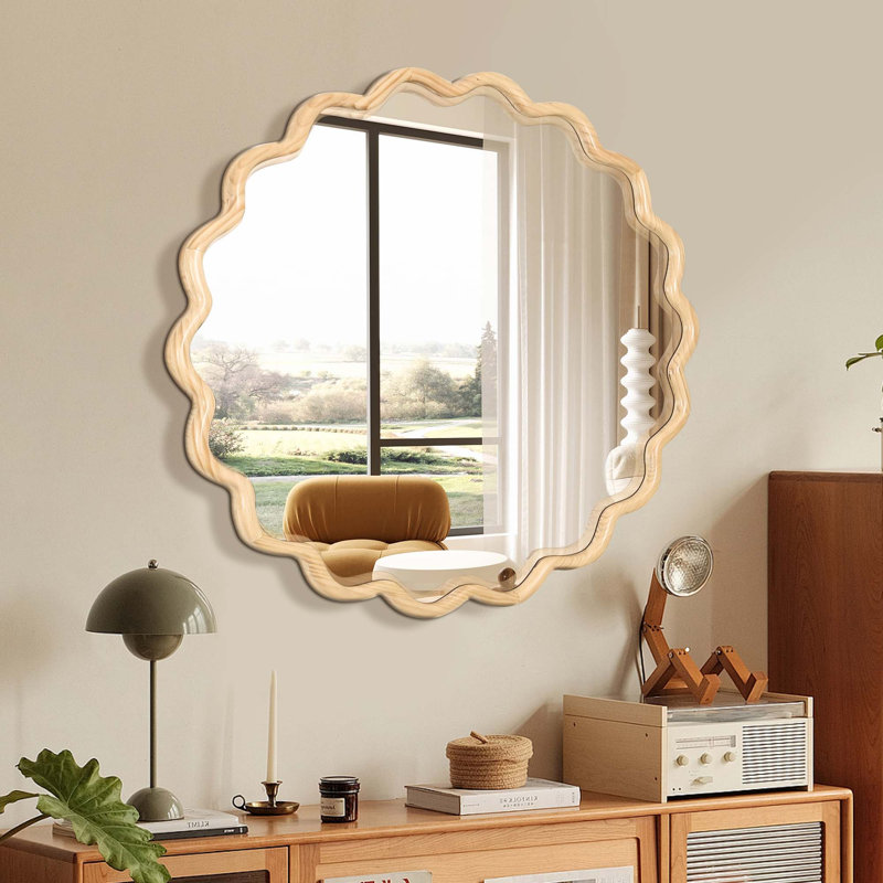 Miroir de meuble-lavabo mural en bois massif, 41,8 po x 41,8 po, Naturel