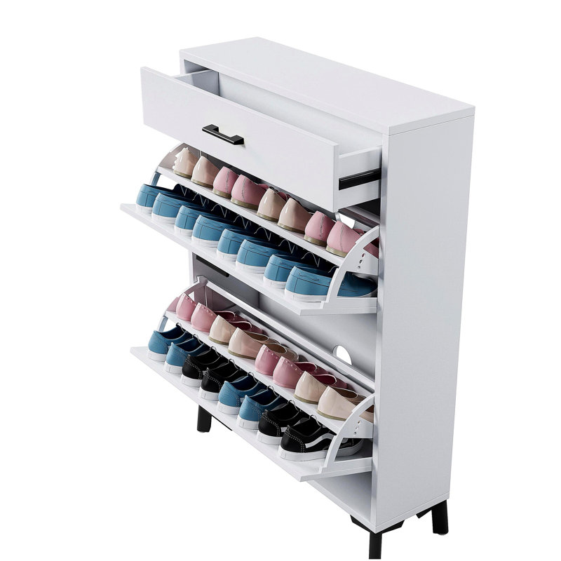 Marthalee Faux Wood Shoe Storage Cabinet, White/Black