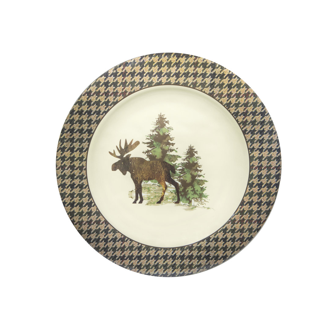 Joshua Melamine Plastic Pine Tree Moose Print Lodge Western Style 4 Piece Dinner Plate Set Paseo Road by HiEnd Accents