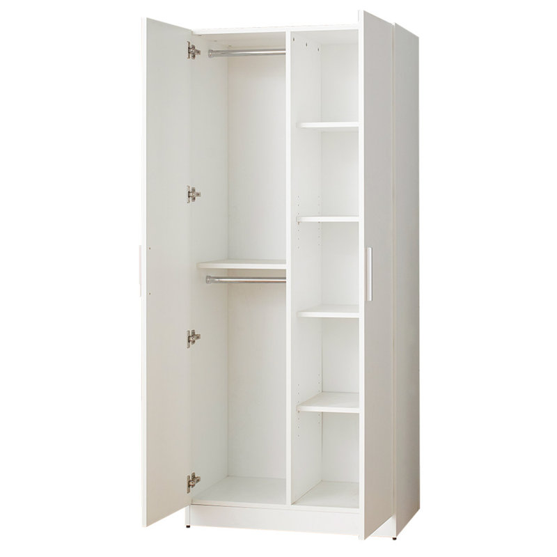 Contemporary Wood Closet with Hanging Bars and Five Shelves