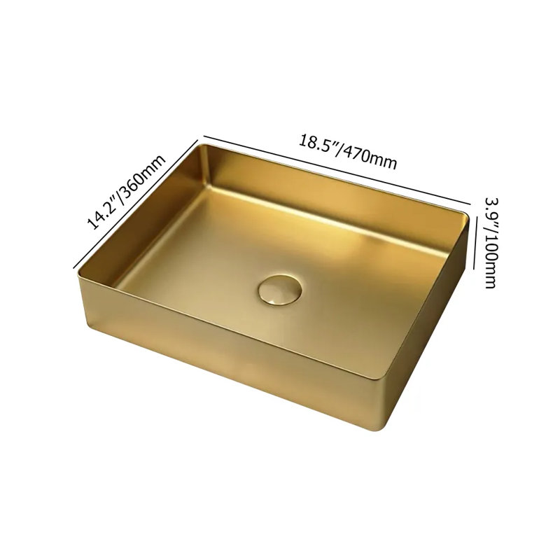 Lavabo de salle de bain vasque rectangulaire en acier inoxydable doré 14,17 po Homary