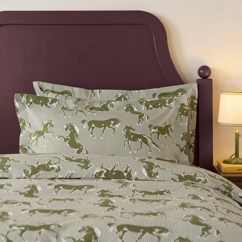 Horse Stripe Cotton Duvet Cover Set, King Duvet Cover + 2 Pillowcases