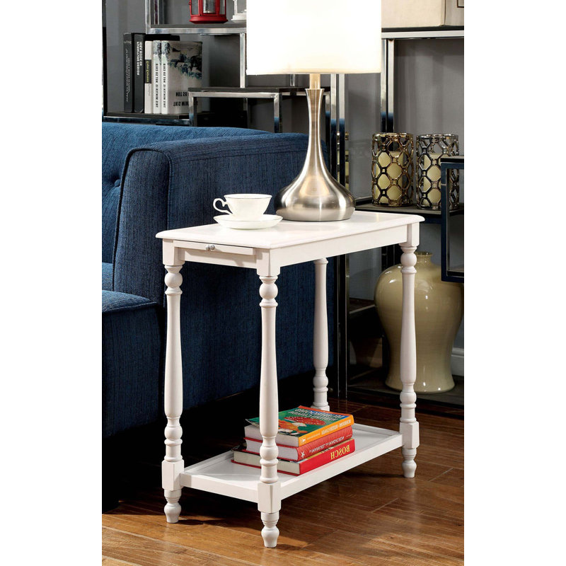 Table de bout transitionnelle 1pc avec tablette cachée et pieds tournés