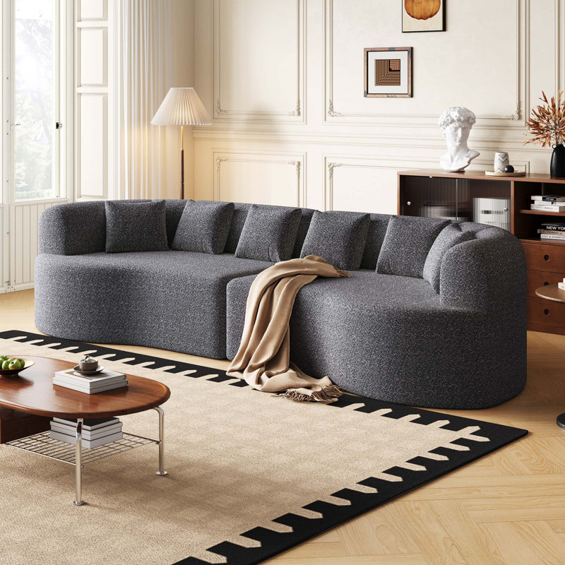 Canapé surdimensionné sans os moderne 106,3 pouces avec 6 coussins, Gris chenille