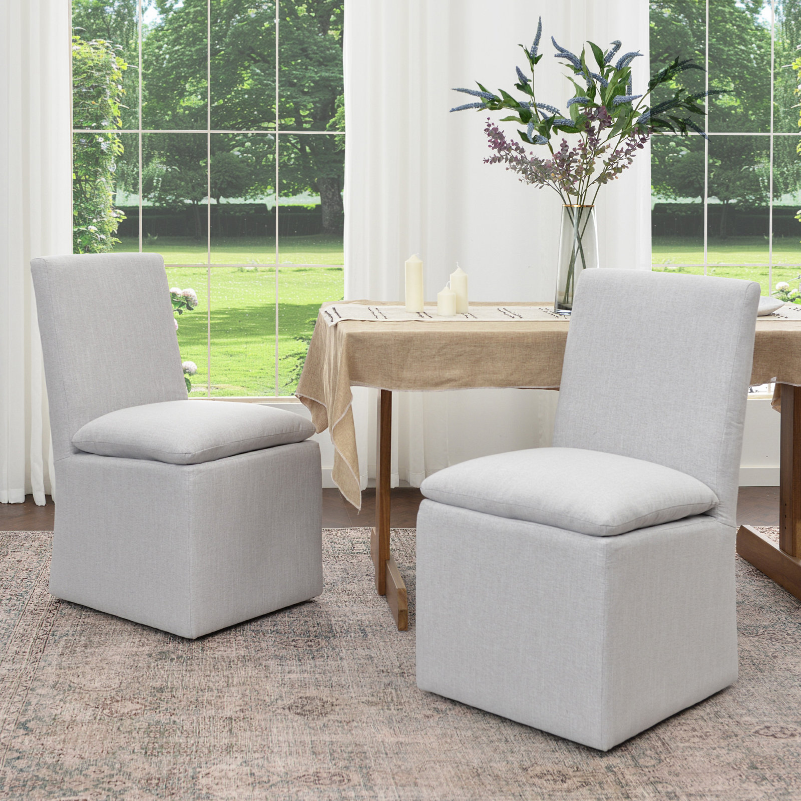Keaton Linen Dining Chair, Light Gray