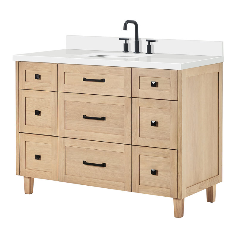 ARIEL Monroe 61 Single Sink Bathroom Vanity with Pure Quartz Top, Oak, 61"