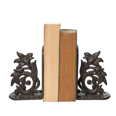 VIP Metal 6.3 in. Brown Flower Bookends Set of 2